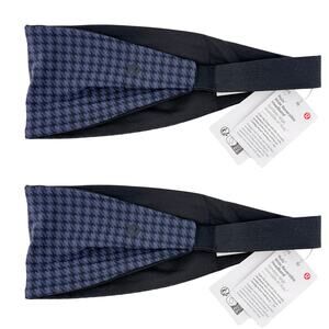 Lululemon Lot of 2 Houndstooth Nulu Wide Reversible Headband Blue Black